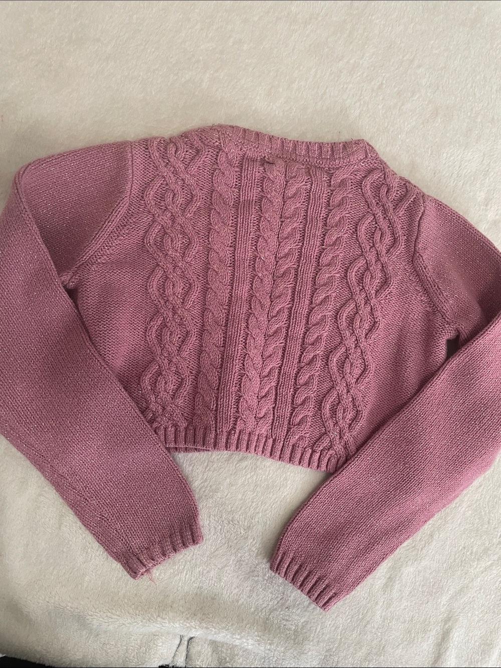Cupcakes & Cashmere Metallic Sparkle Pink Cable Knit Zip Sweater size: M (7/8) - Picture 5 of 5